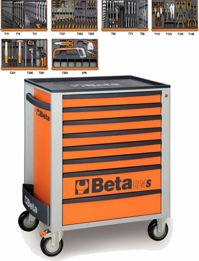 Beta Tools C24S/8 O + 5904VI/3T Gereedschapswagen | Gevuld | 8 | Oranje | Delig Set - Professional Tools